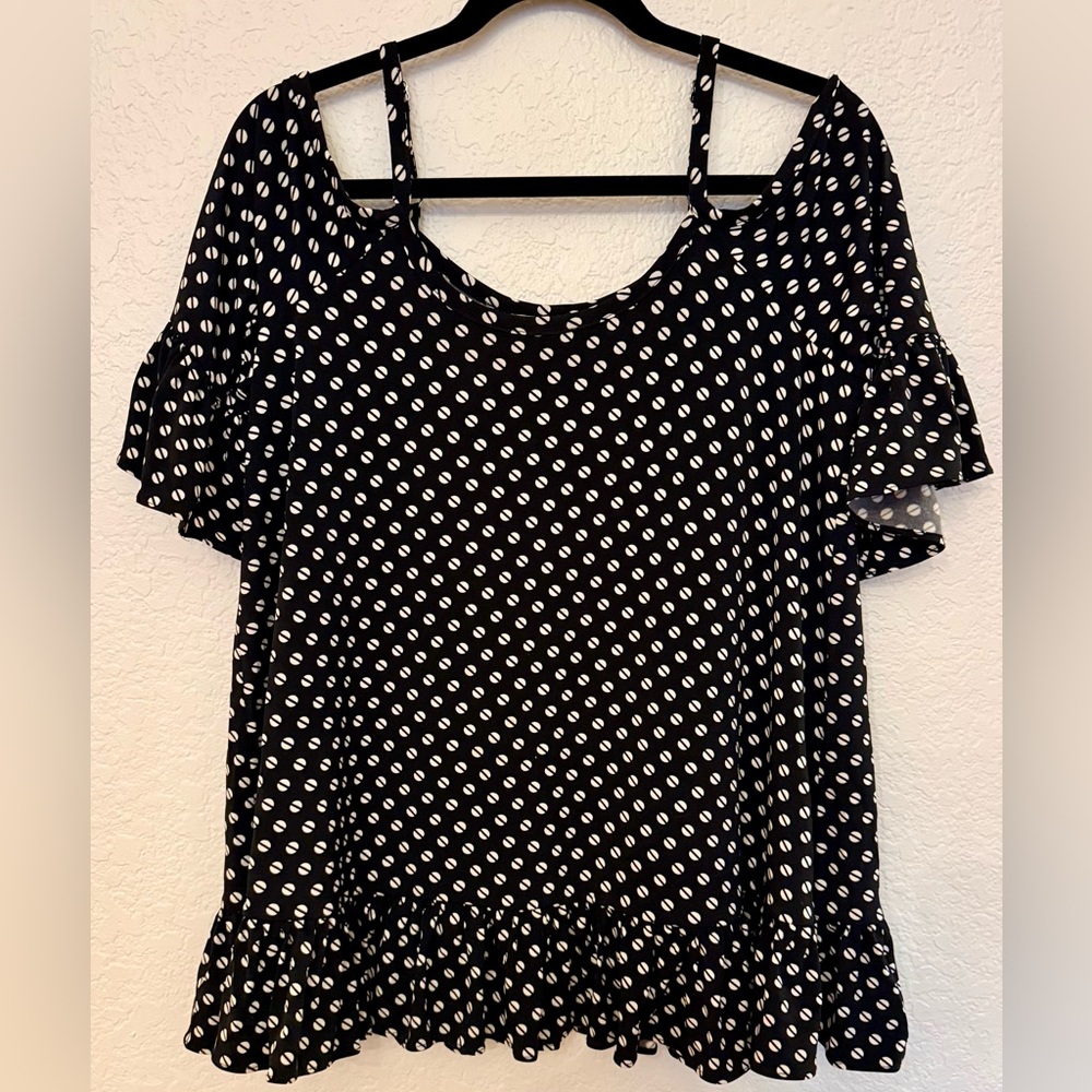 MICHAEL by Michael Kors Black and White Polka Dot Blouse Size M